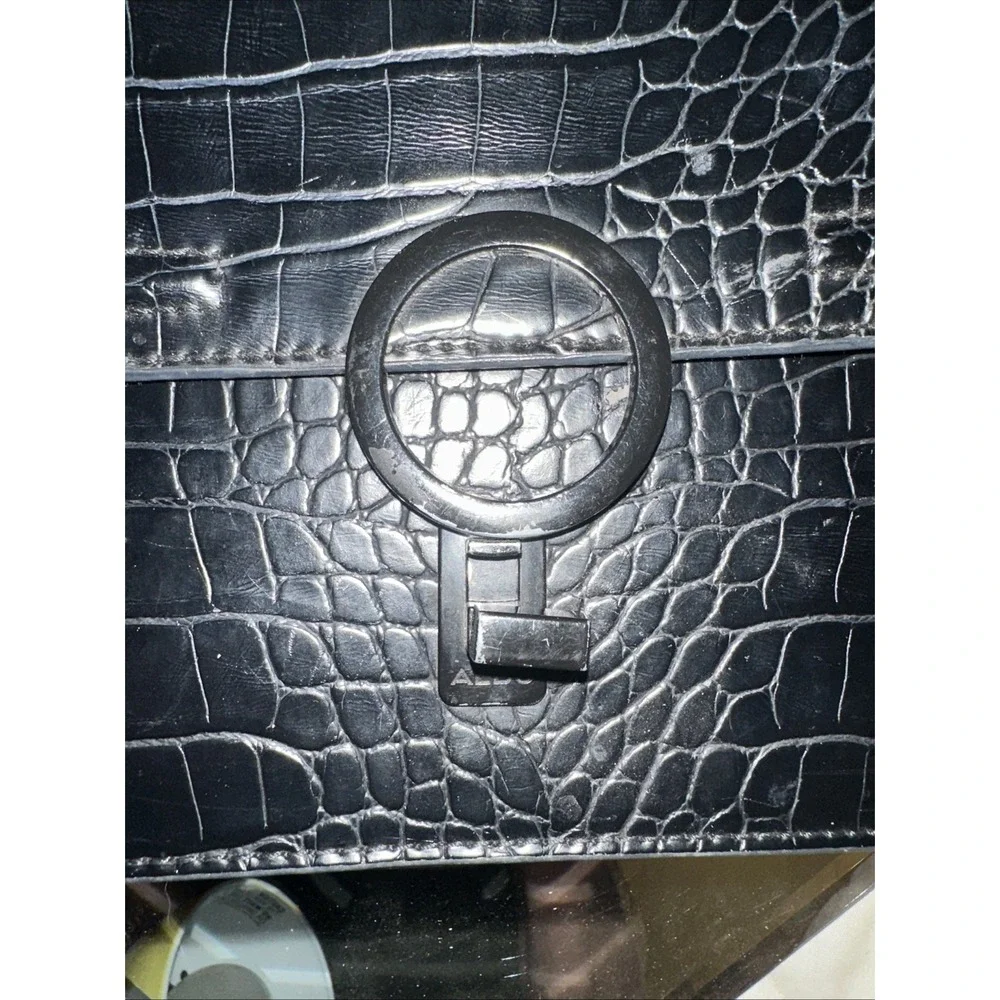 Aldo Black Croc Embossed cross body bag with tassel, chain